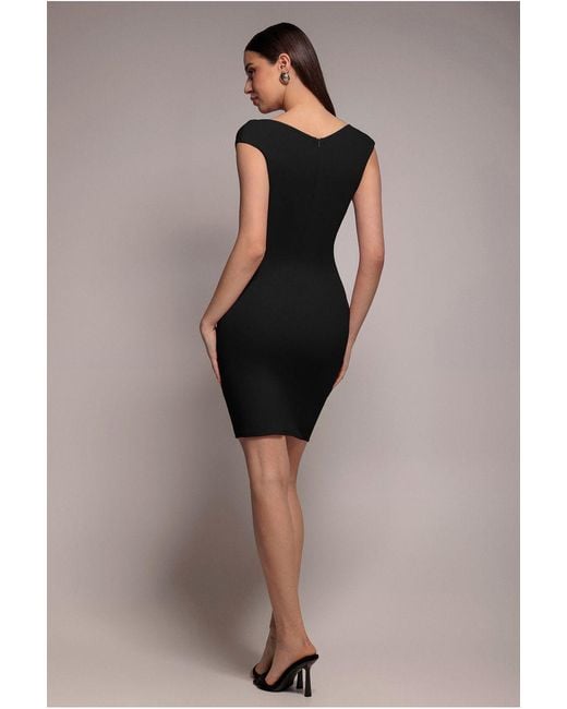 Goddiva Black Bardot Pleated Midi Dress
