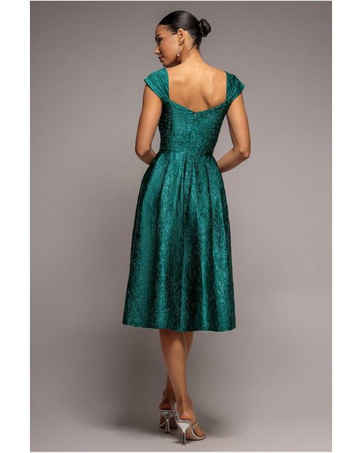 Goddiva Blue Crushed Satin Sleeveless A Line Midi Dress