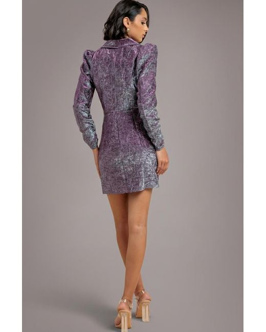 Goddiva Purple Iridescent Foil Print Blazer Mini Dress