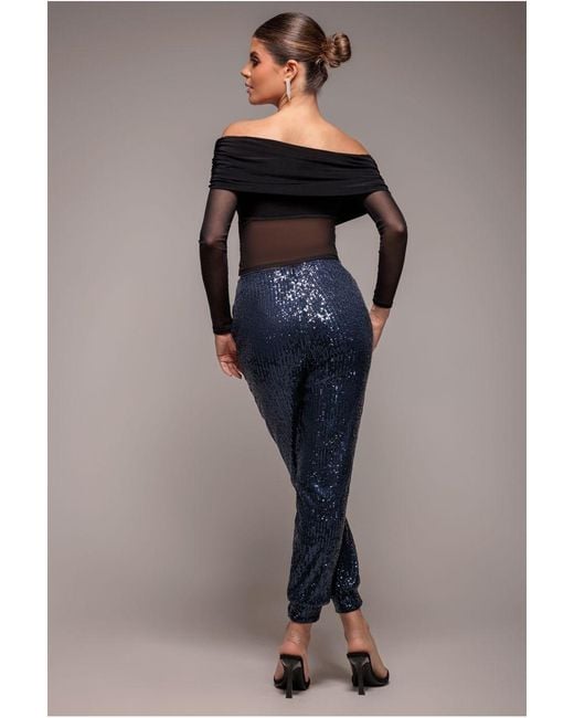 Goddiva Blue Sequin Cuffed Ankle Trouser