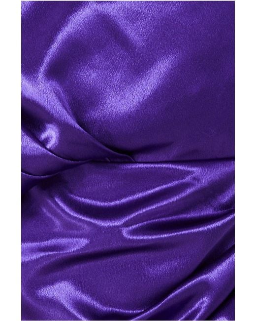 Goddiva Purple Satin Drape Shoulder Wrap Maxi Dress