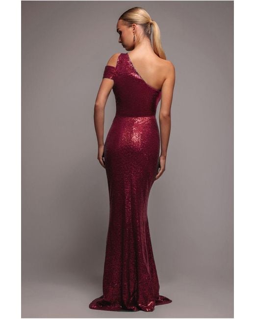 Goddiva Red One Shoulder Sequin Evening Maxi