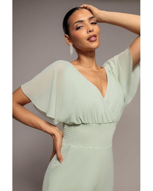 Goddiva Blue Chiffon Jumpsuit With Flutter Sleeves