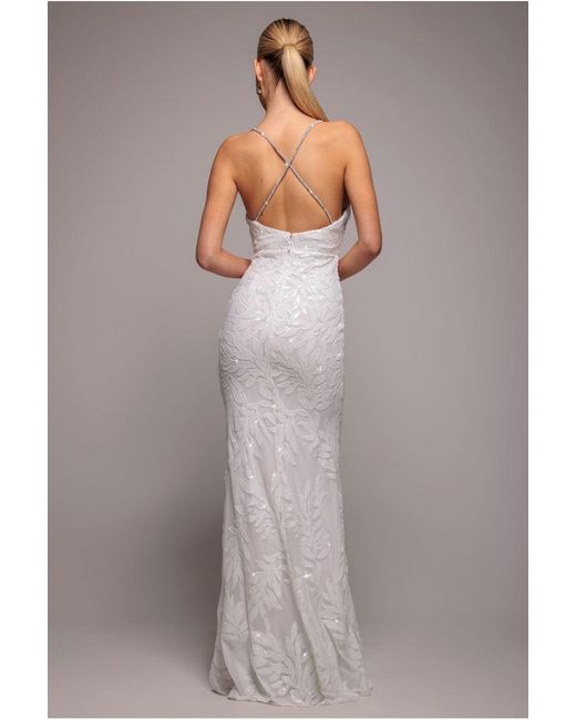 Goddiva Gray Cross Back Diamante Strap Sequin Maxi