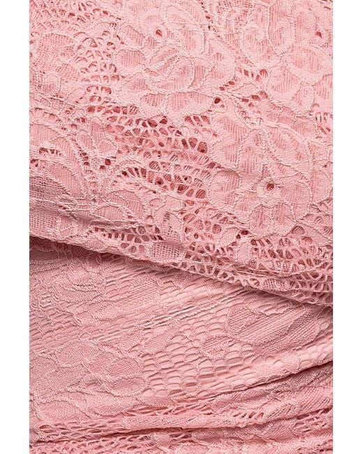 Goddiva Pink One Shoulder Pleated Bardot Lace Maxi Dress