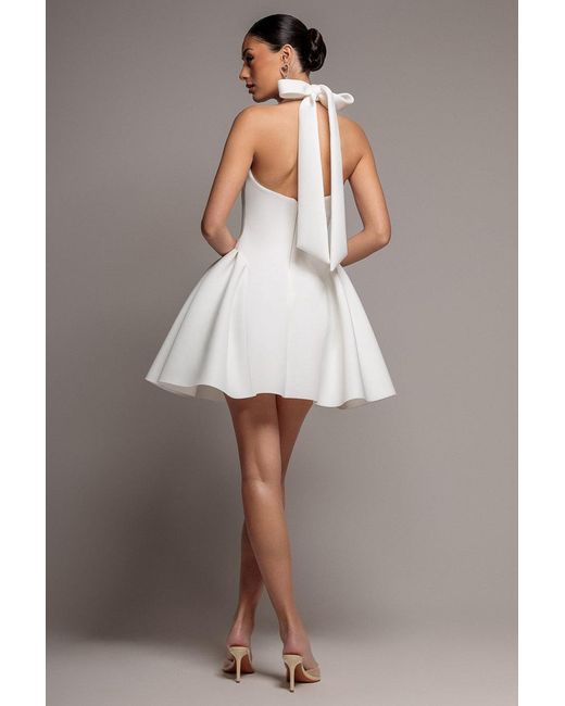 Goddiva Gray Corset Fit And Flare Halter Neck Skater Mini Dress
