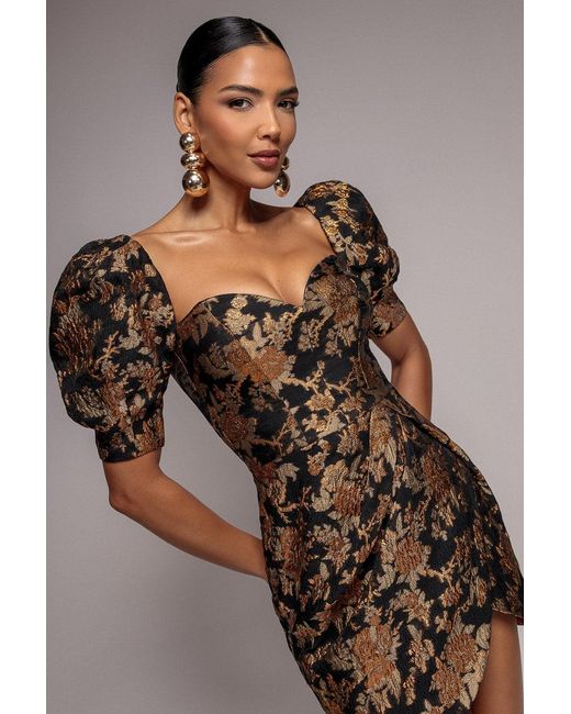 Goddiva Brown Puff Sleeve Sweetheart Mini Dress