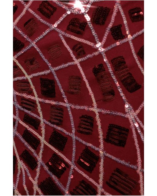 Goddiva Red Geo Sequin Long Sleeve Maxi Dress