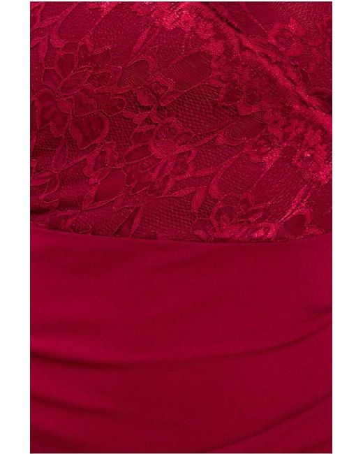 Goddiva Red Scalloped Lace & Scuba Maxi Dress