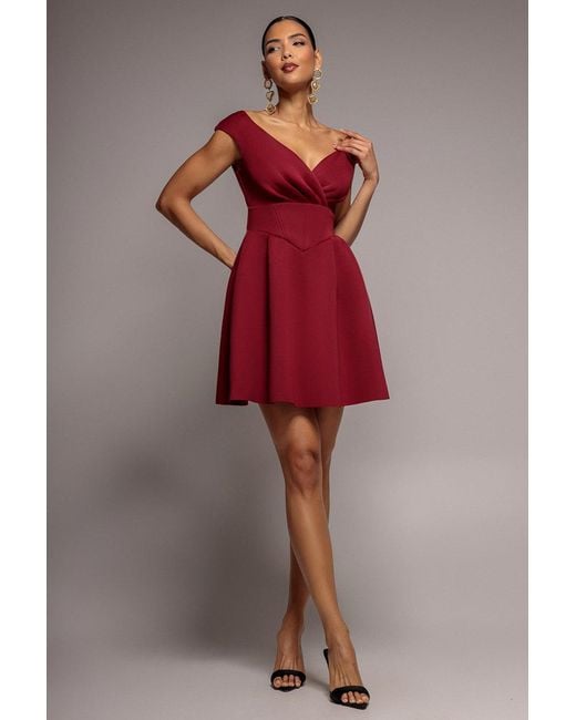 Goddiva Red Corset Fit & Flare Mini Dress