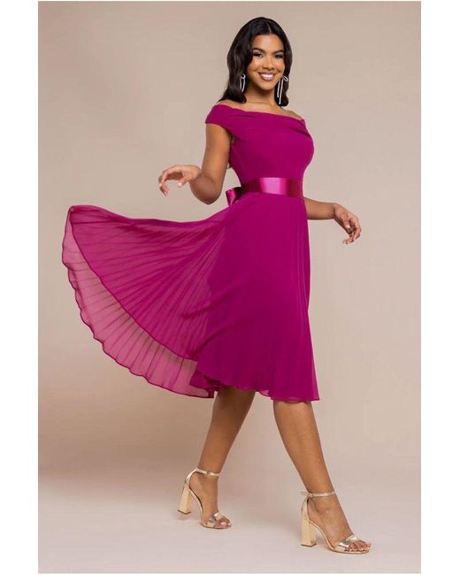 Goddiva Pink Cowl Neck Pleated A-Line Chiffon Midi Dress