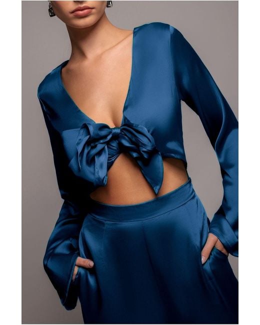 Goddiva Blue Cut Out Satin Jumpsuit
