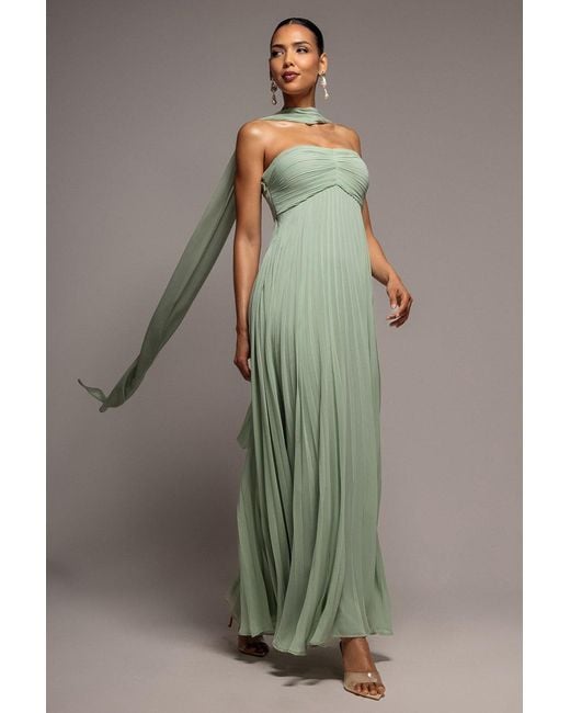 Goddiva Gray Sleeveless Pleated Chiffon Multiway Scarf Maxi Dress
