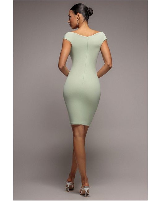 Goddiva Brown Bardot Pleated Midi Dress