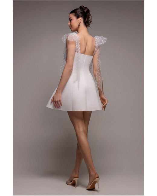 Goddiva Gray Scuba & Polka Mesh Bella Bow Multiway Skater Mini Dress