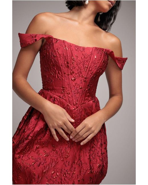 Goddiva Red Corset Balloon Skirt Lace Up Back Mini Dress