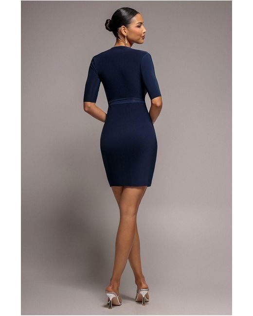 Goddiva Blue Short Sleeve Wrap Mini Dress