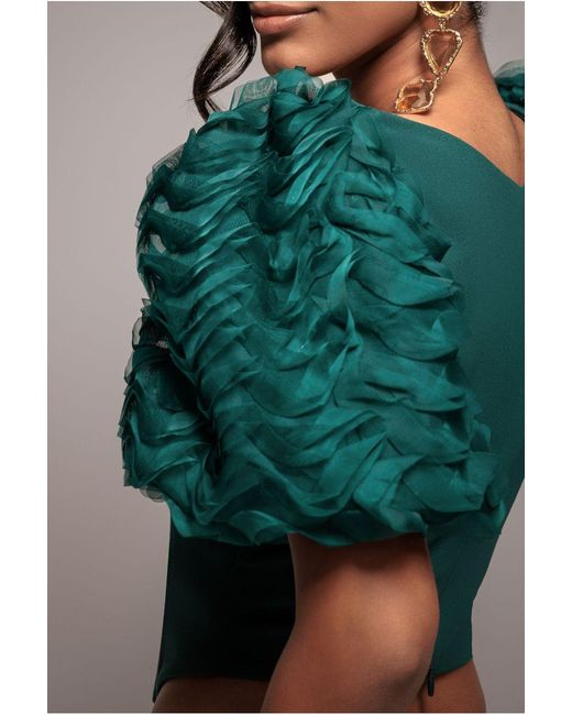 Goddiva Green 3D Textured Sleeve Scuba Corset Top