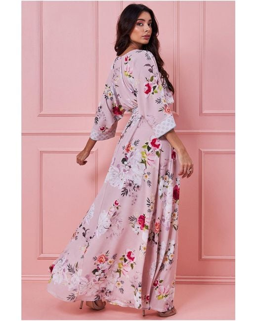 Goddiva Floral Kimono Wrap Style Maxi ...