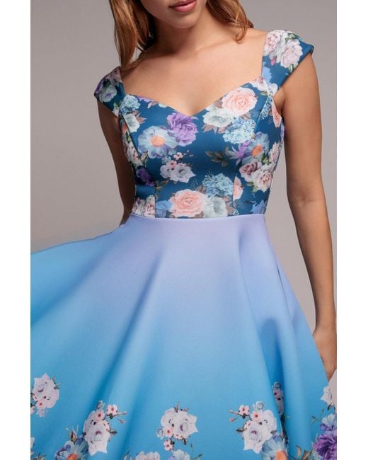 Goddiva Green Floral Printed Scuba Foam Skater Dress