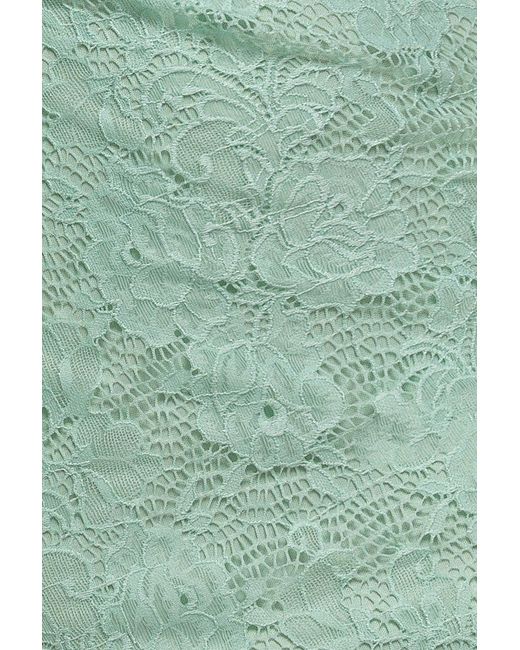 Goddiva Green One Shoulder Cape Sleeve Pleated Lace Maxi Dress
