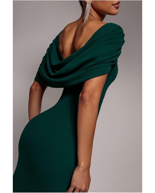 Goddiva Multicolor V Neck Cowl Back Pleated Sleeve Scuba Maxi Dress