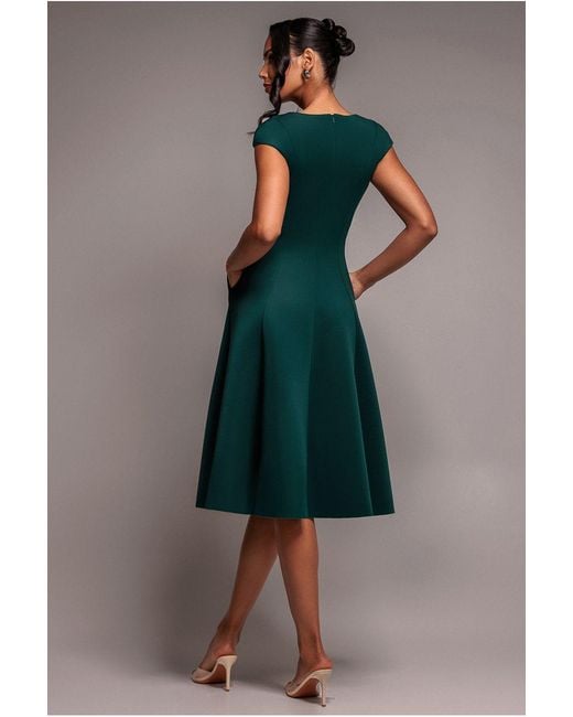 Goddiva Green Cap Sleeve Plunging V Neckline A Line Midi Dress