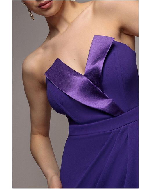 Goddiva Purple Satin Collar Scuba Midi Dress