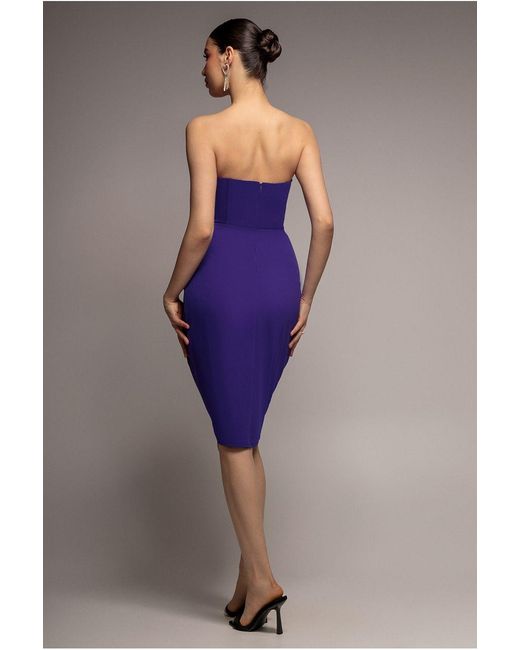 Goddiva Purple Satin Collar Scuba Midi Dress
