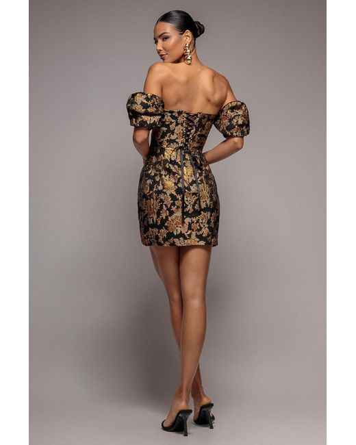 Goddiva Brown Puff Sleeve Sweetheart Mini Dress