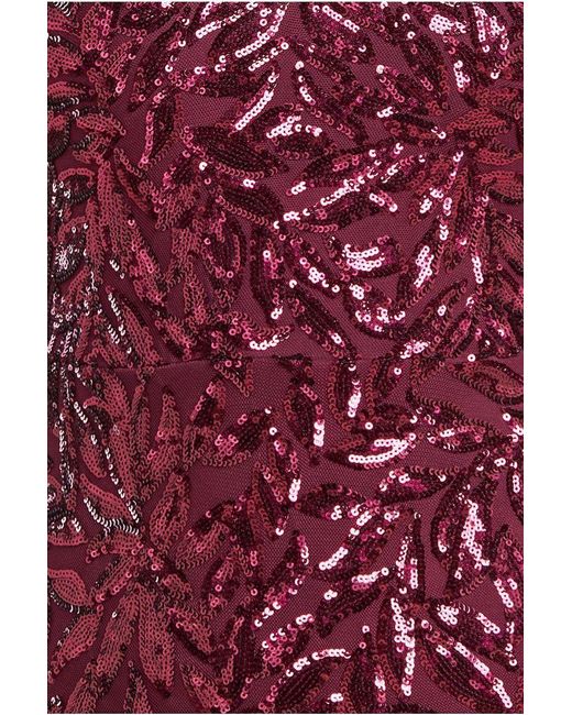 Goddiva Red Sequin Leaf Long Sleeve Maxi Dress