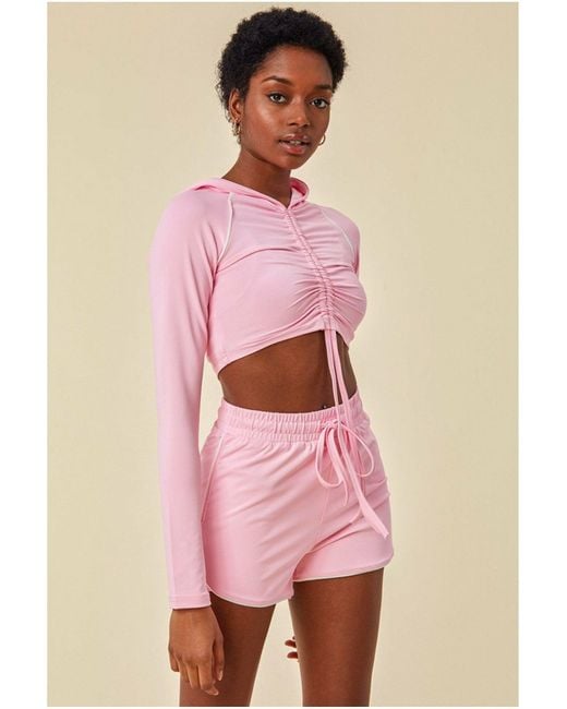 Cosmochic Pink Jersey Short Set With Drawstring Top