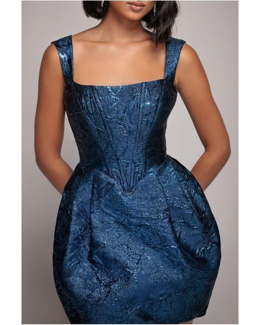 Goddiva Black Corset Balloon Skirt Lace Up Back Mini Dress