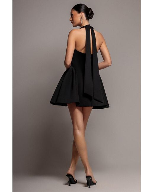 Goddiva Brown Corset Fit And Flare Halter Neck Skater Mini Dress