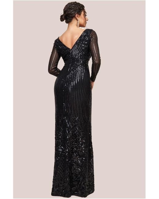 Goddiva Long Sleeve Sequin V Wrap Maxi Dress in Black | Lyst UK Goddiva Long Sleeve Sequin V Wrap Maxi Dress in Black | Lyst UK