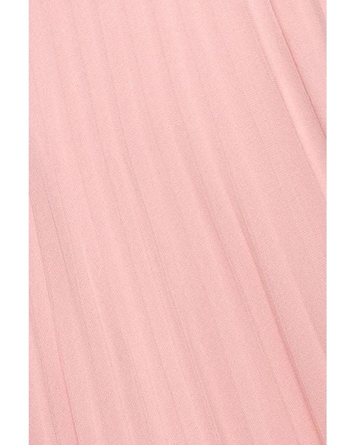 Goddiva Pink Scalloped Lace Bodice Pleated Chiffon A Line Maxi Dress