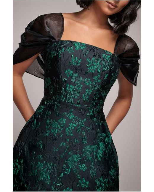 Goddiva Multicolor Lace Up Jacquard Mini Dress With Organza Wings