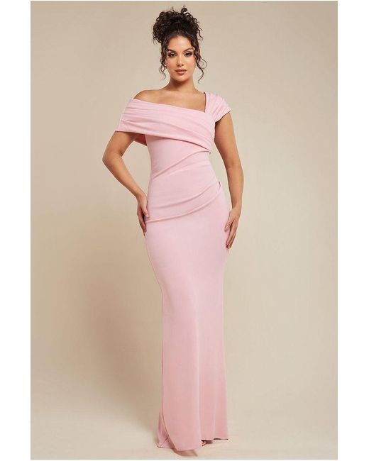 Goddiva Natural One Shoulder Scuba Crepe Evening Maxi Dress