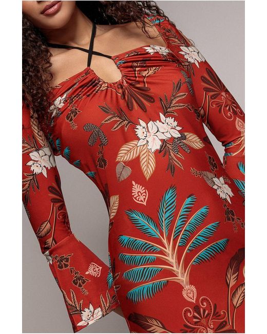 Goddiva Red Printed Tie Back Midi Dress