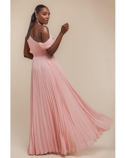 Goddiva Pink Cowl Neck One Shoulder A Line Chiffon Maxi Dress