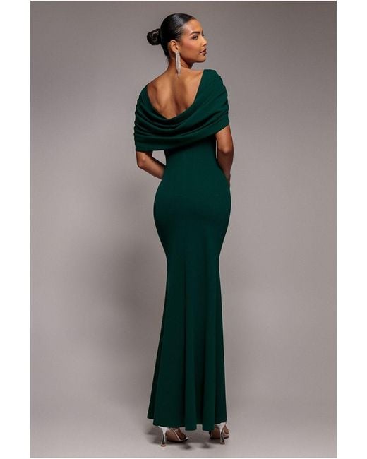 Goddiva Multicolor V Neck Cowl Back Pleated Sleeve Scuba Maxi Dress