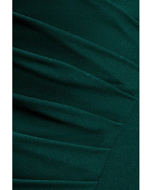 Goddiva Green Off Shoulder Pleated Waist Asymmetric Midaxi Dress