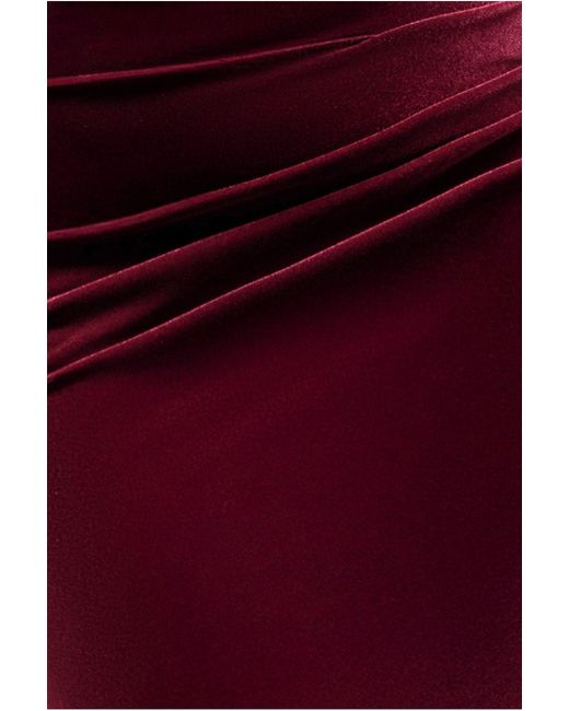 Goddiva Red Cowl One Shoulder Velvet Maxi Dress
