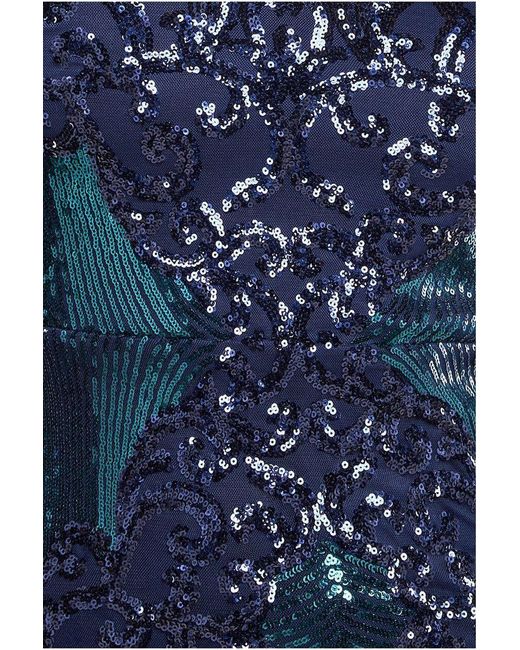 Goddiva Blue Contrast Sequin Long Sleeve Midi Dress