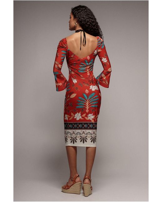 Goddiva Red Printed Tie Back Midi Dress