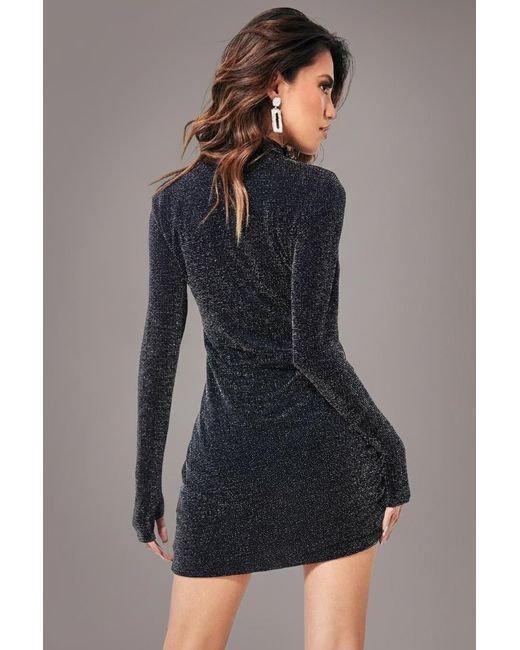 City Goddess Blue High Neck Drawstring Mini Dress