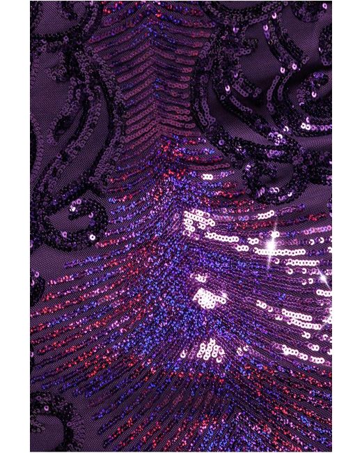 Goddiva Purple Contrast Sequin Long Sleeve Midi Dress