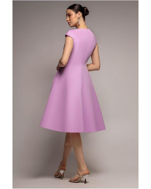 Goddiva Purple Cap Sleeve Plunging V-Neckline A-Line Midi Dress