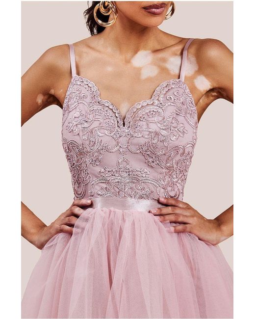 Goddiva Pink High Low Tulle Mini With Lace Bodice