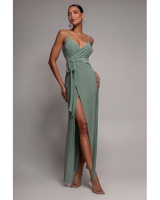 Goddiva Multicolor Wrap Front Maxi Slip Dress With Waist Tie-Up